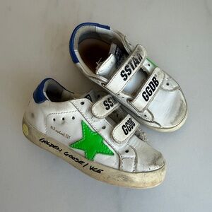 Golden Goose Kids White and Green Sneakers Size 9